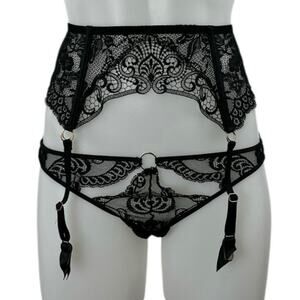 Aubade Women's Black Lace Sheer Corset Garter Belt Waist Cincher Lingerie Size S